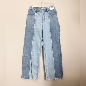 Trendy Light and Dark Blue High-Rise Wide Leg Jeans